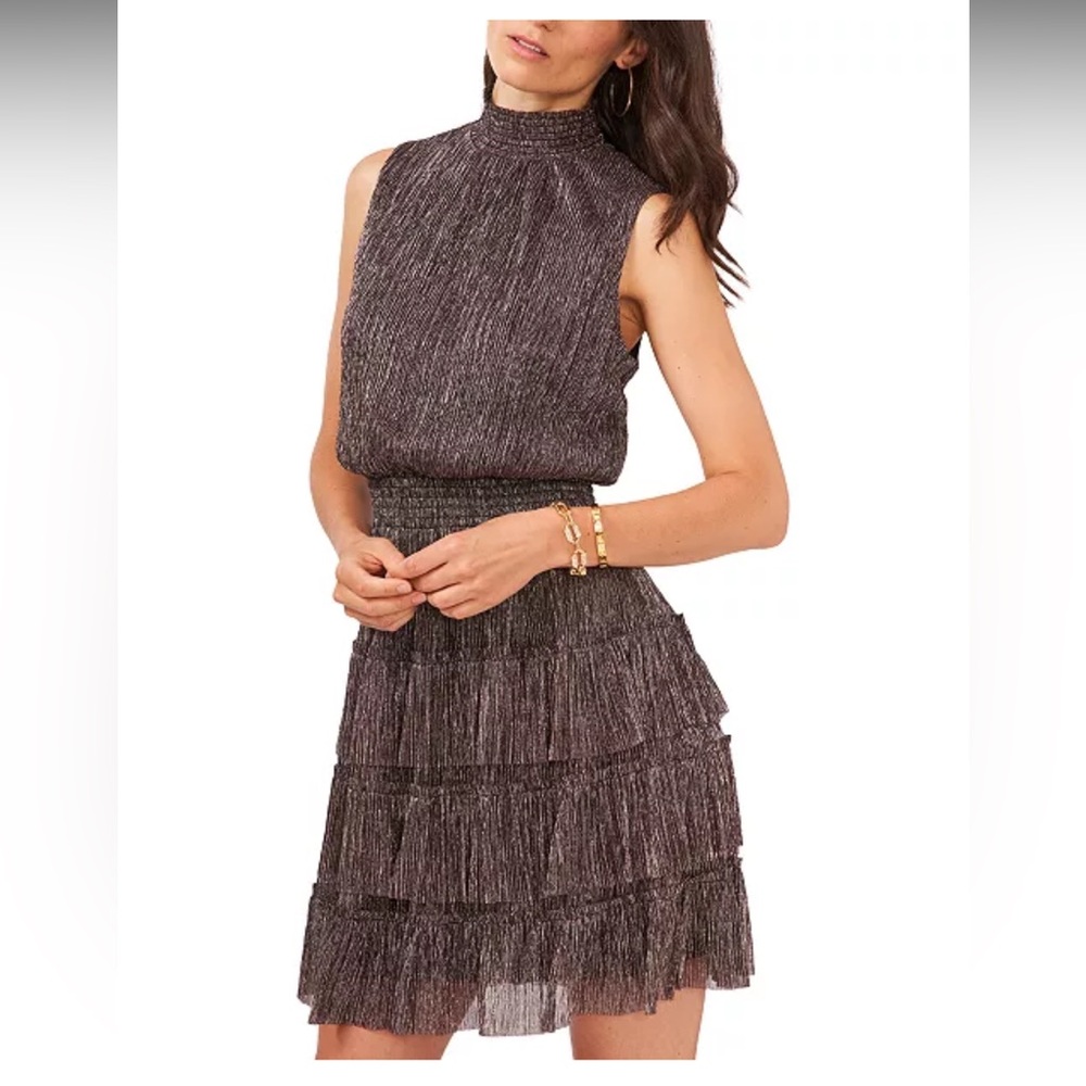 Tiered Minidress Smock Neck Sleeveless Fit & Flare